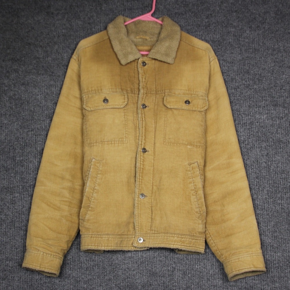 Aeropostale Mens Corduroy Trucker Jacket Beige Sherpa Collar Size M